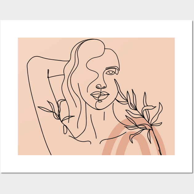 Minimal Woman line art. One line woman body with leaves and abstract shape. Wall Art by CoCoArt-Ua